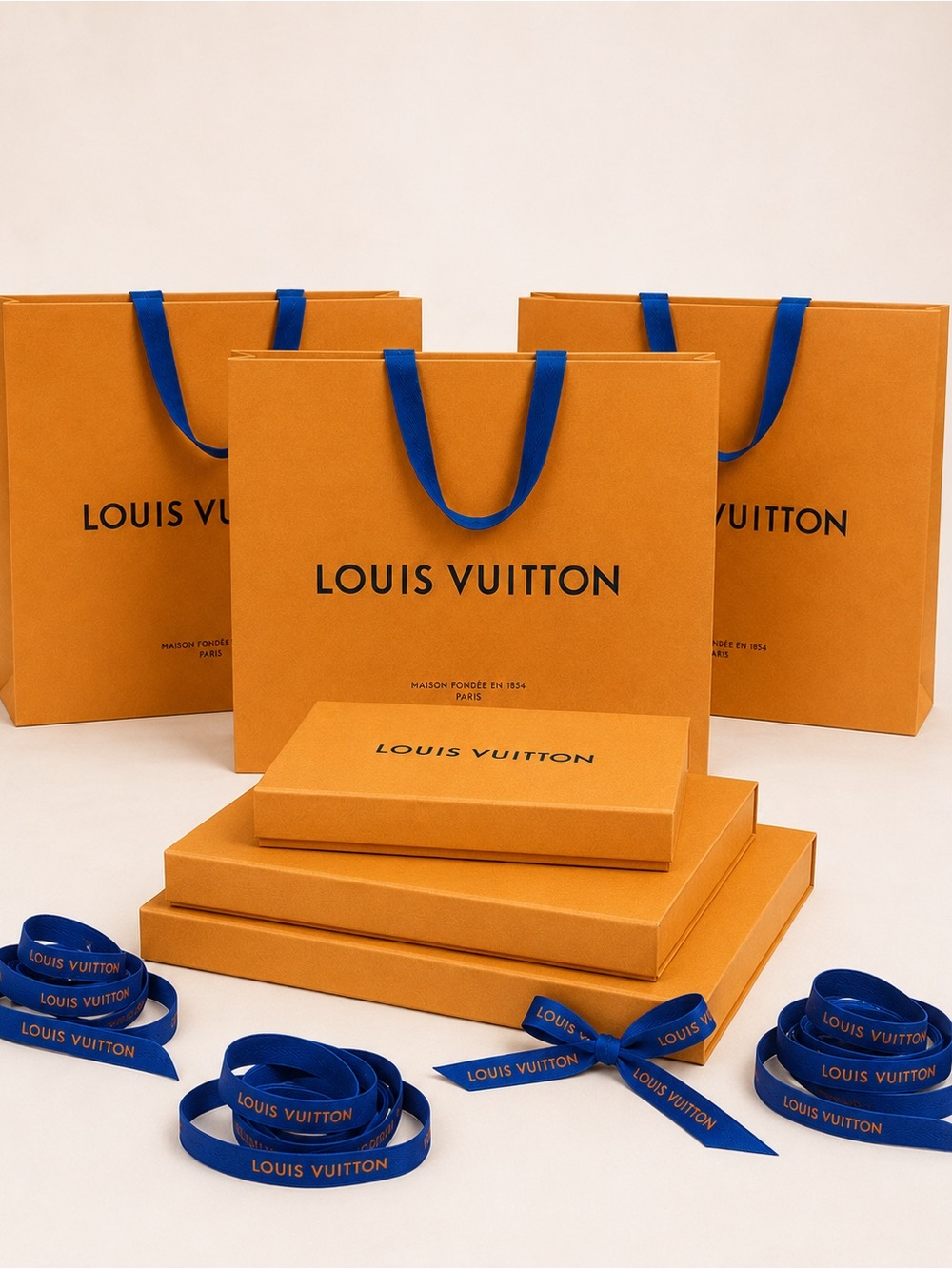 Louis Vuitton 3 Boxes, 3 Bags & Ribbon Lot